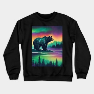 Brown Bear with Forest and Borealis, Colorful, Beautiful Crewneck Sweatshirt